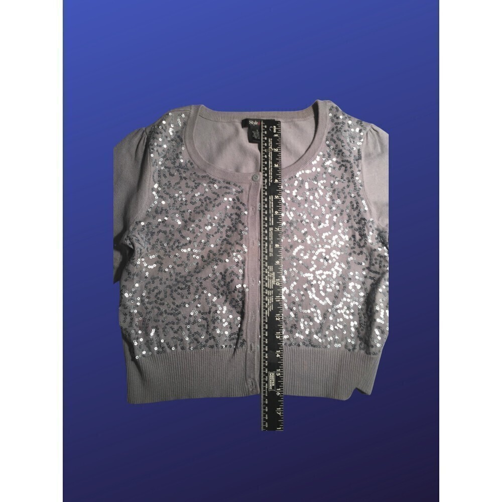 STYLE & CO. Cropped Cardigan Sweater, GRAY Sequin, Women’s SMALL, EUC - Picture 6 of 8